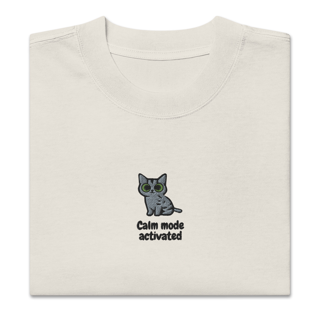 Gray Cat Embroidered Oversize T-shirt
