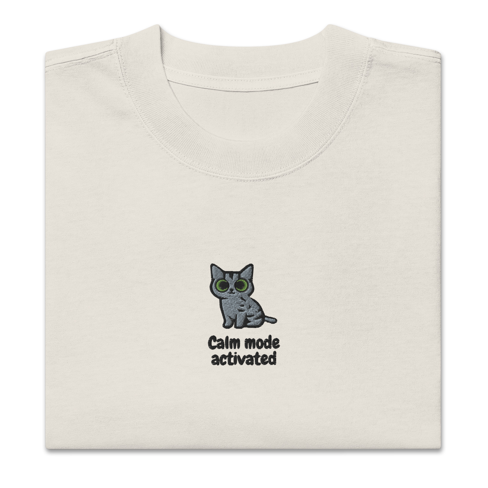 Gray Cat Embroidered Oversize T-shirt