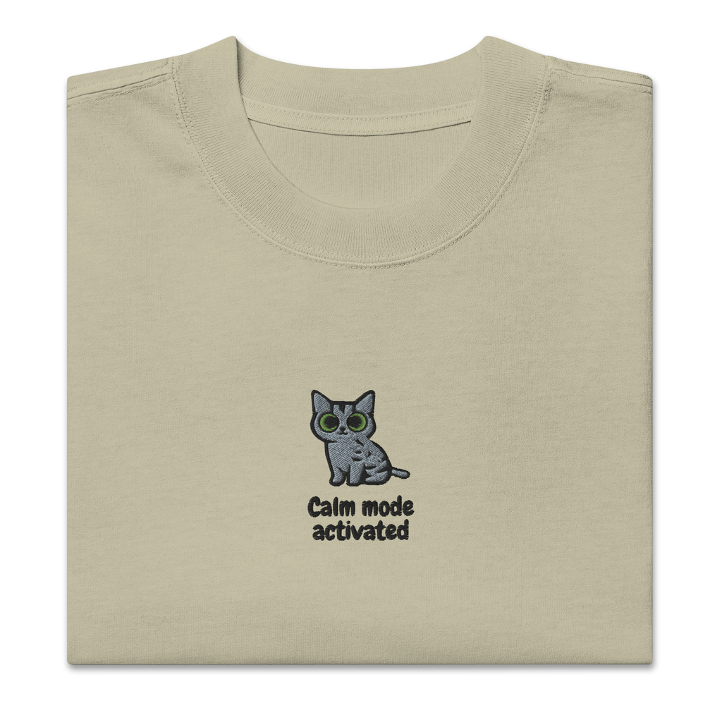 Gray Cat Embroidered Oversize T-shirt