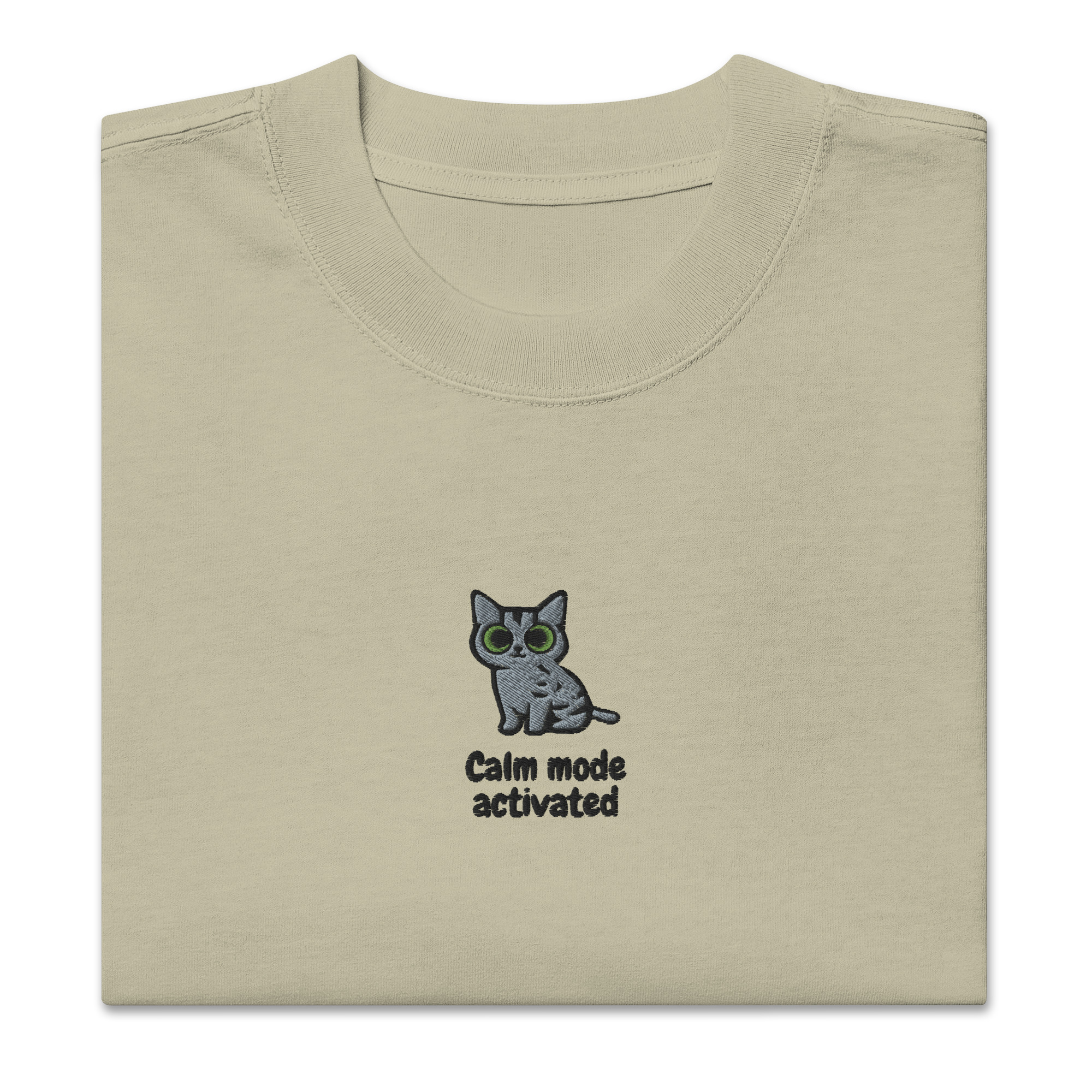 Gray Cat Embroidered Oversize T-shirt