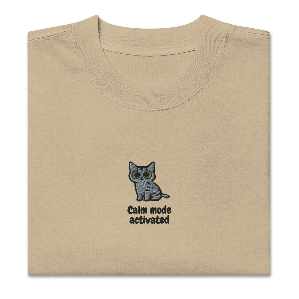 Gray Cat Embroidered Oversize T-shirt