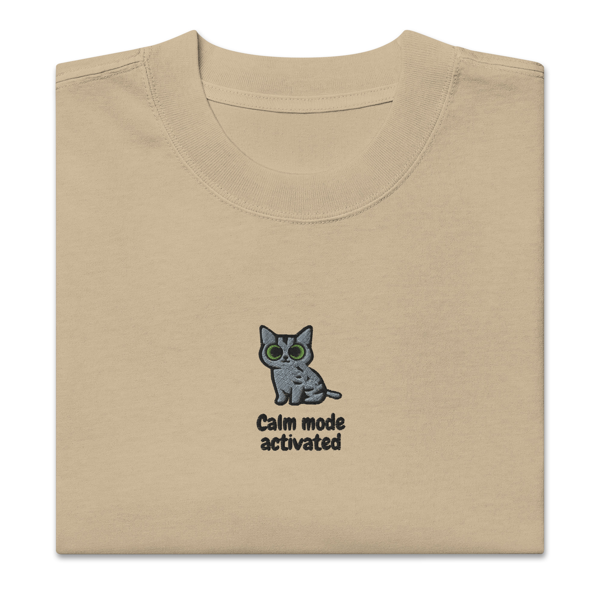 Gray Cat Embroidered Oversize T-shirt