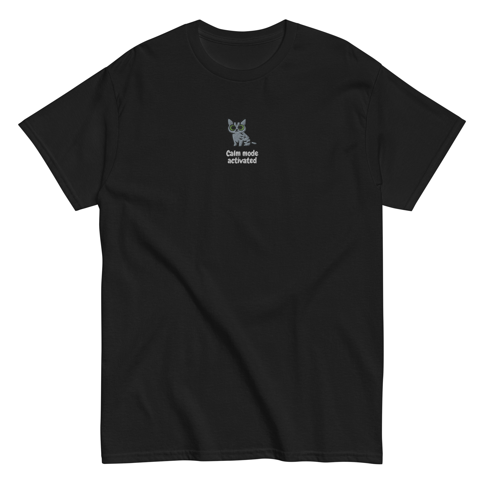 Gray Cat Embroidered Clasic T-shirt