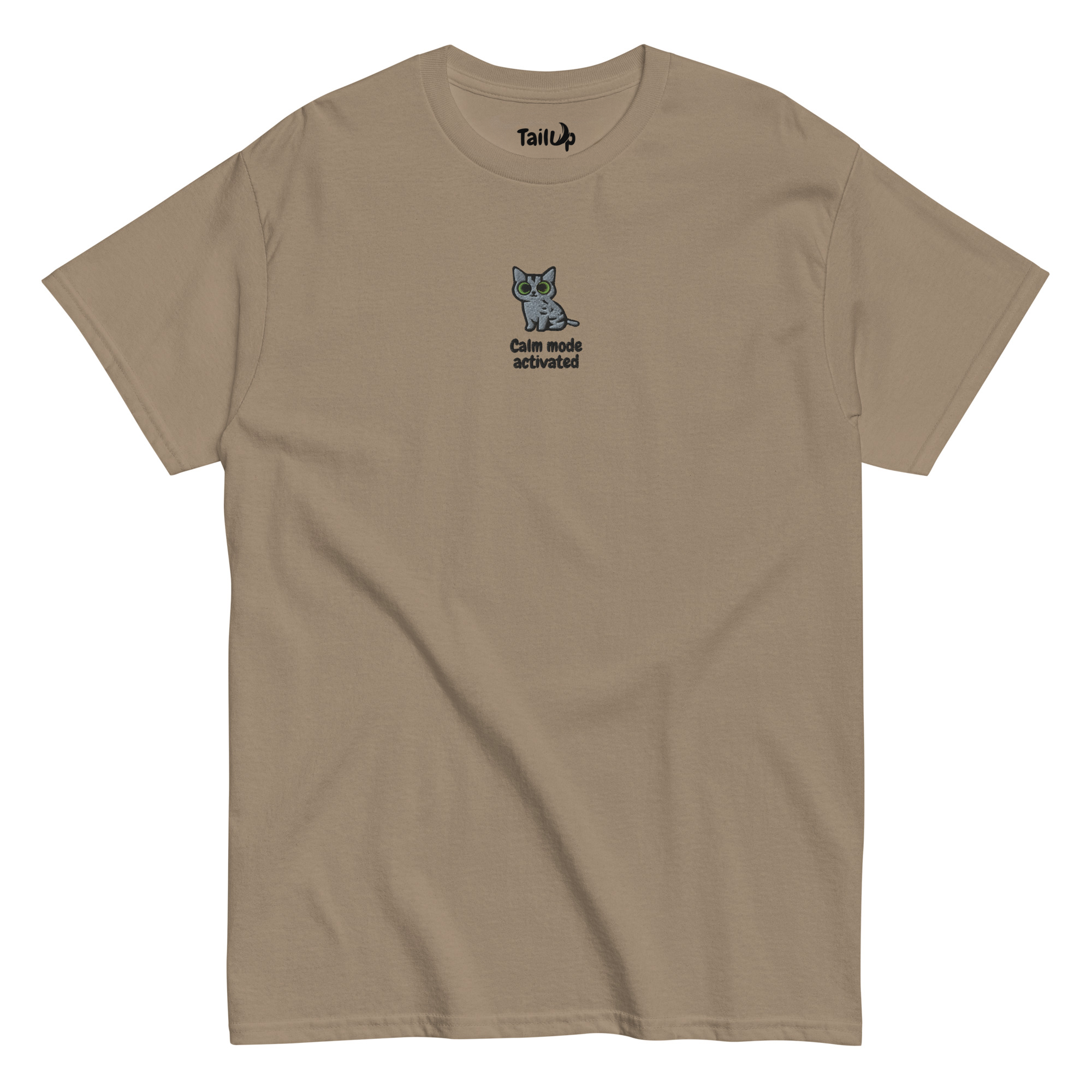 Gray Cat Embroidered Clasic T-shirt
