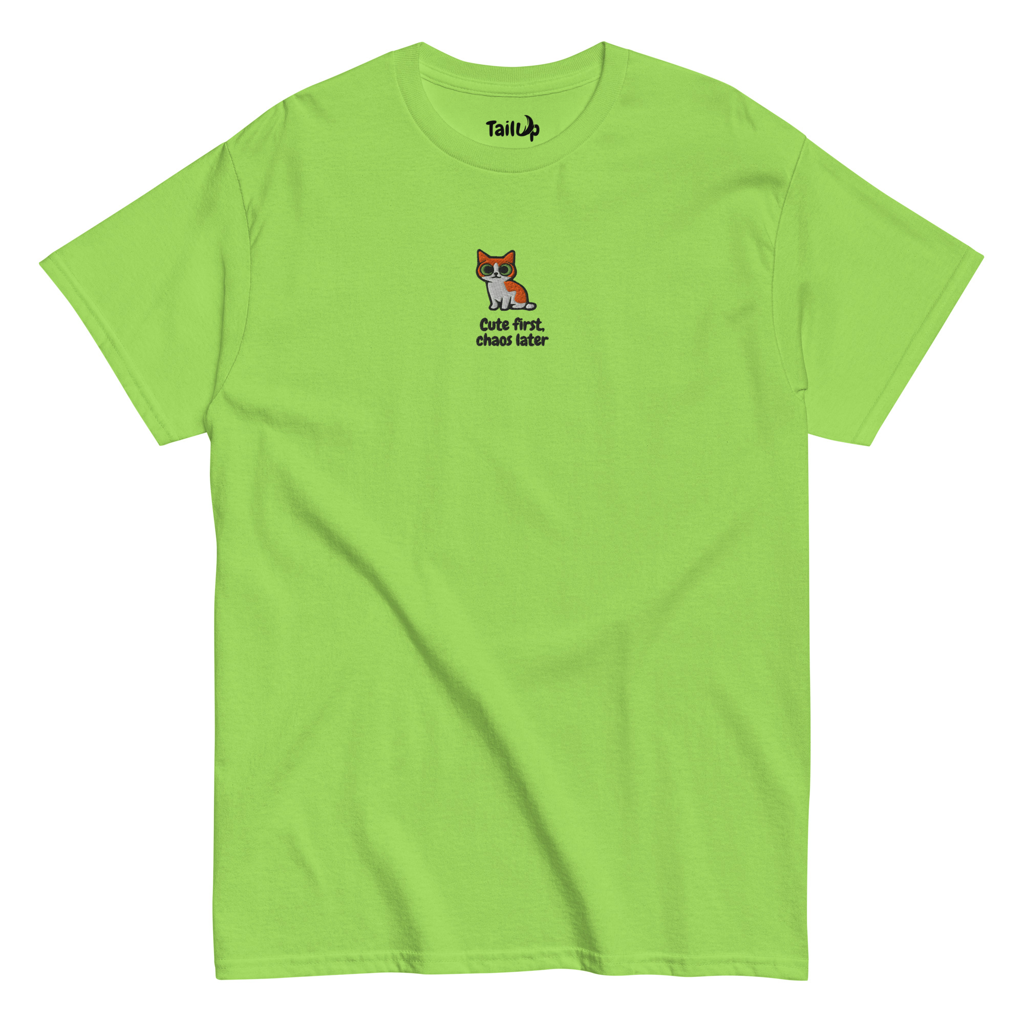 Orange-White Cat Embroidered Classic T-shirt