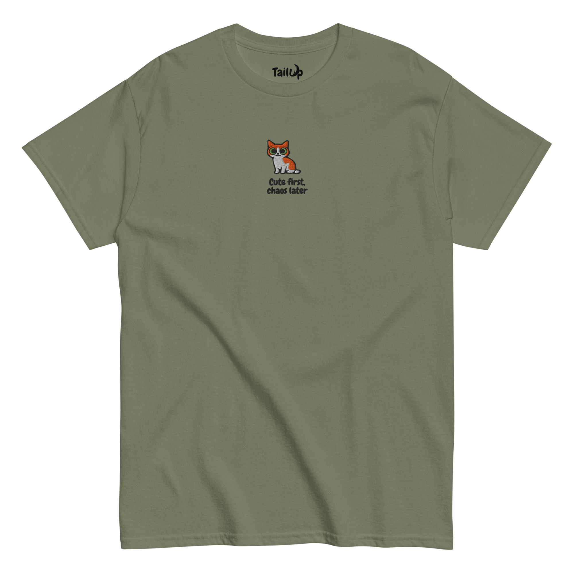 Orange-White Cat Embroidered Classic T-shirt