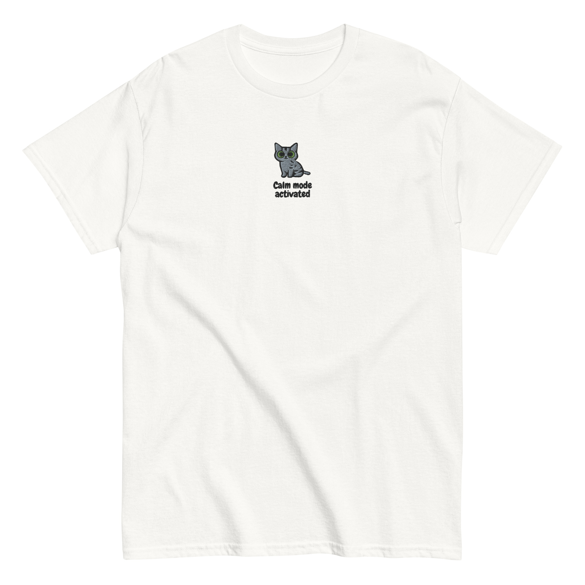 Gray Cat Embroidered Clasic T-shirt