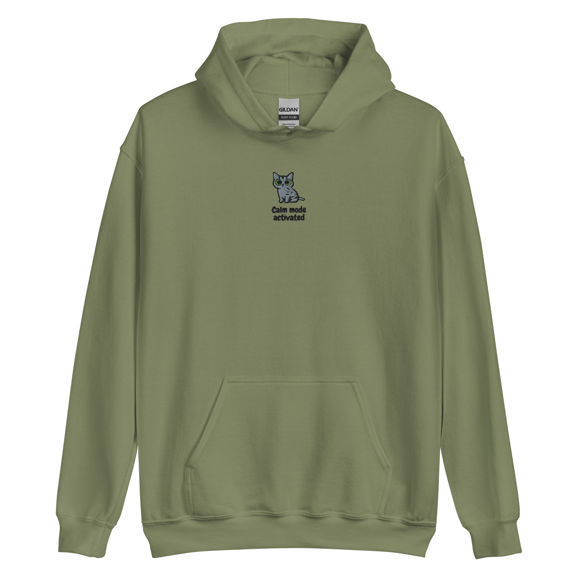 Gray Cat Embroidered Hoodie