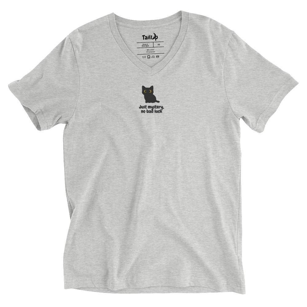 Black Cat Embroidered V-Neck T-shirt