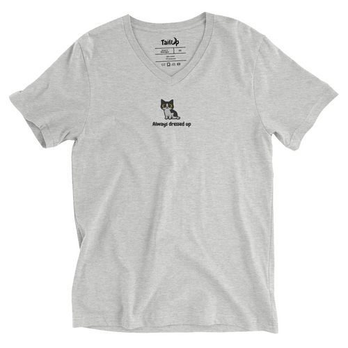 Black-White (Tuxedo) Cat Embroidered V-Neck T-shirt