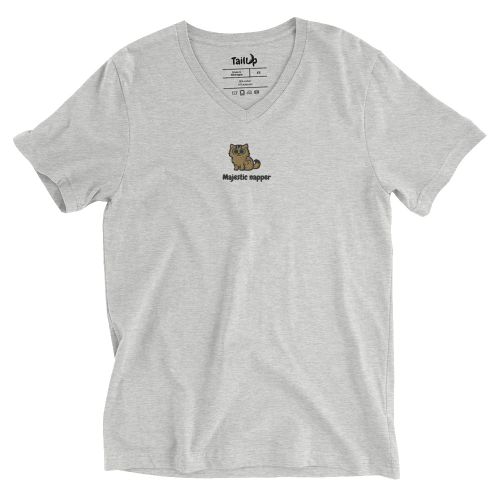 Norwegian Forest Cat Embroidered V-Neck T-shirt