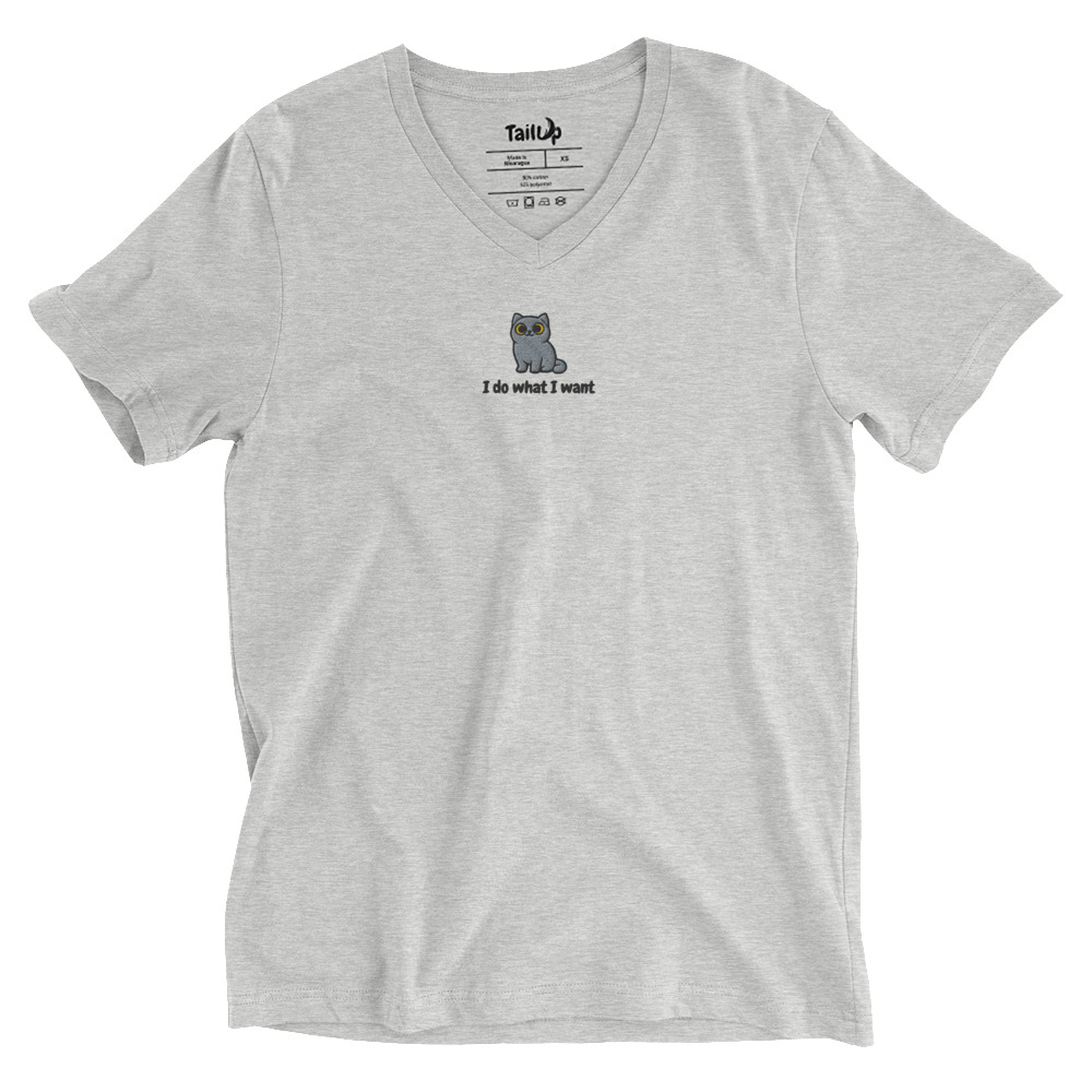 British Shorthair Cat Embroidered V-Neck T-shirt