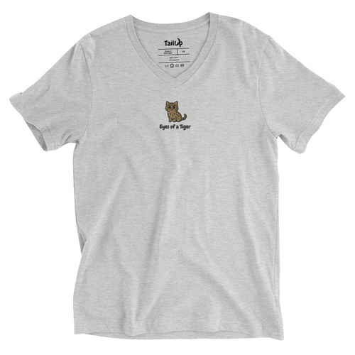 Bengal Cat Embroidered V-Neck T-shirt