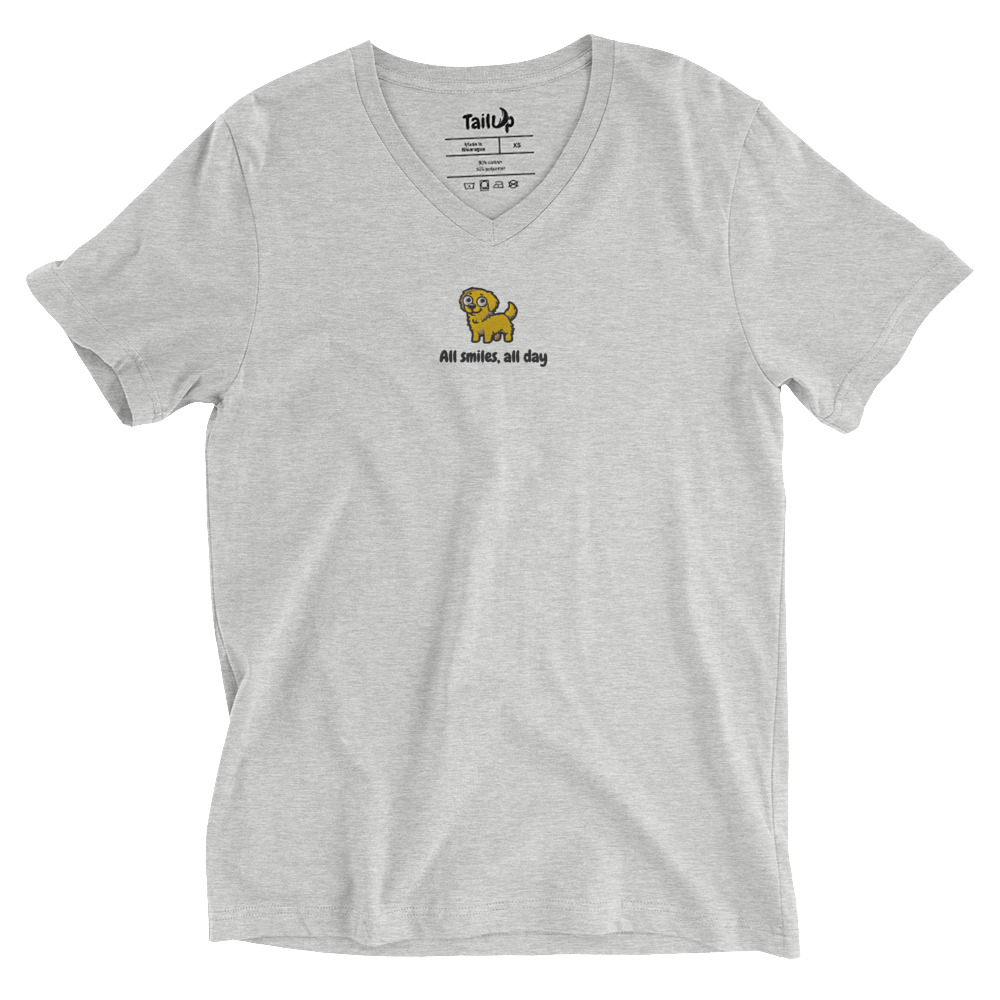 Golden Retriever Embroidered V-Neck T-shirt