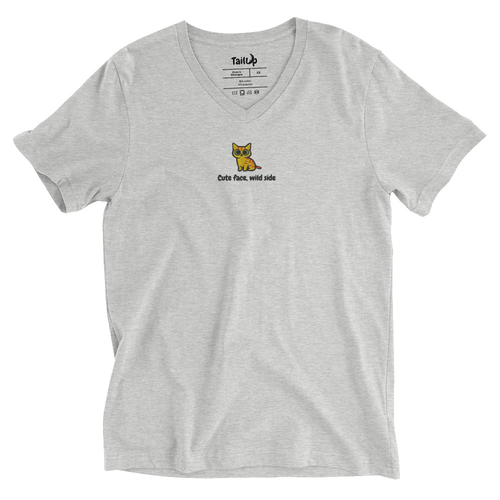 Orange Cat Embroidered V-Neck T-shirt
