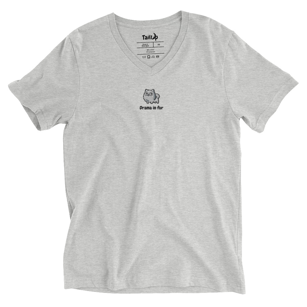 Pomeranian Embroidered V-Neck T-shirt