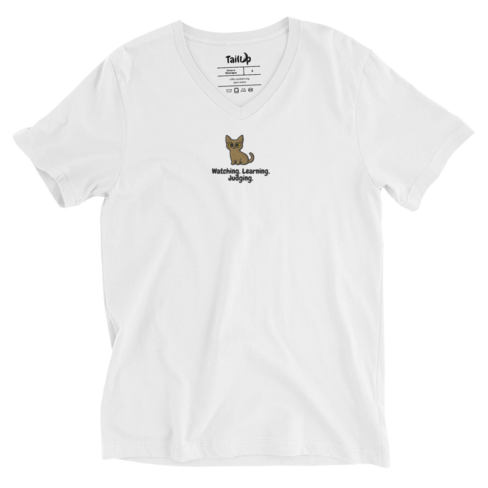 Burmese Cat Embroidered V-Neck T-shirt