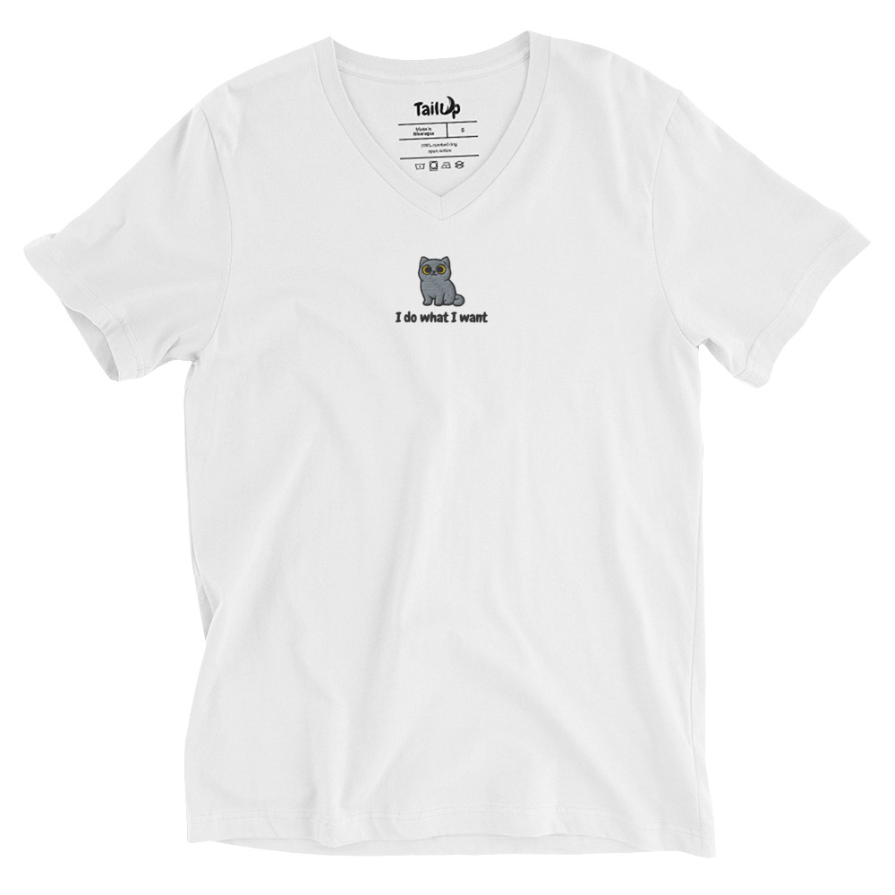 British Shorthair Cat Embroidered V-Neck T-shirt