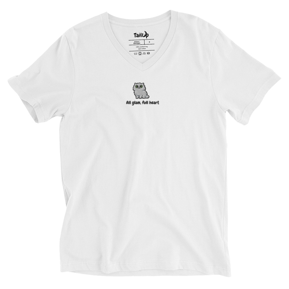 Persian Cat Embroidered V-Neck T-shirt