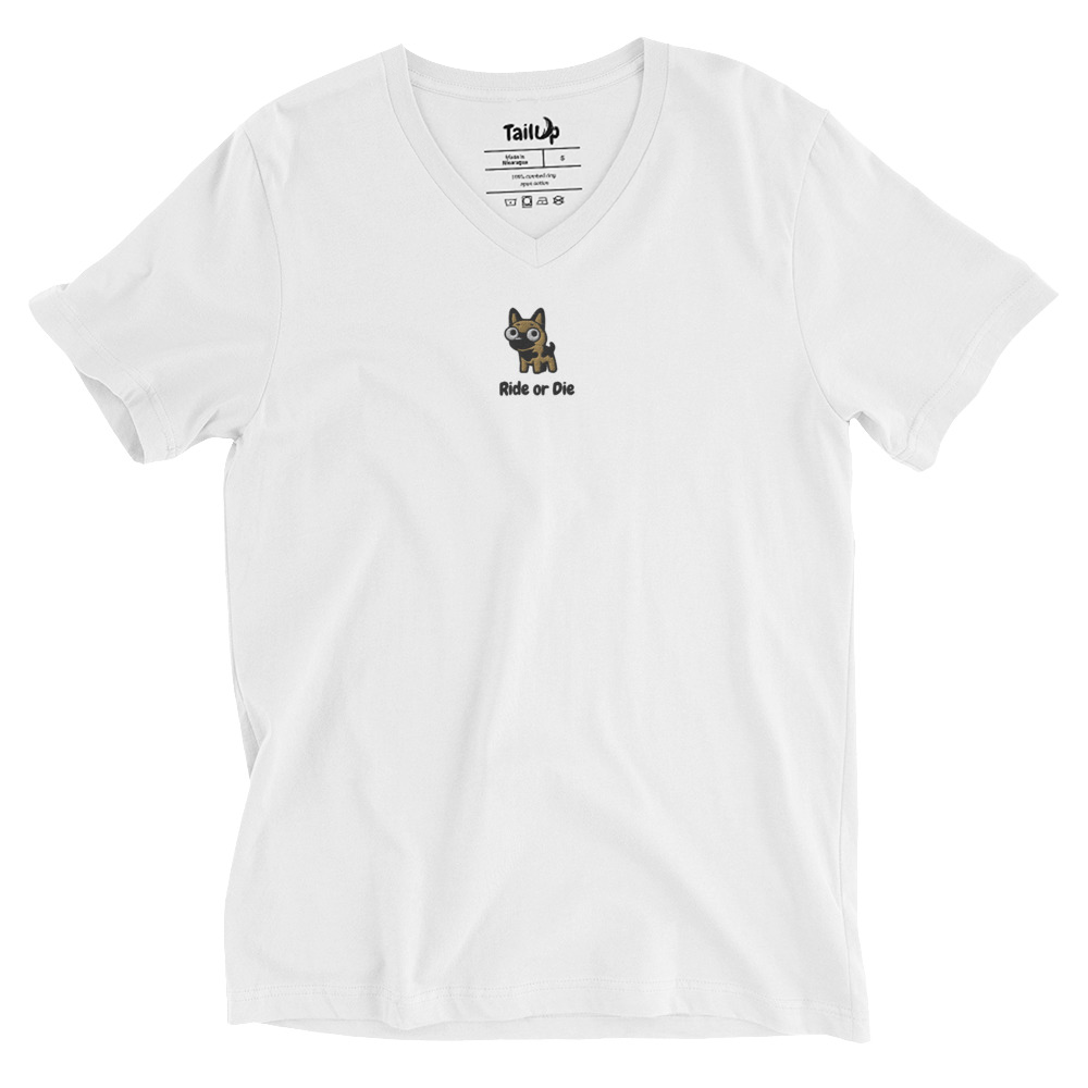 German Shepherd Embroidered V-Neck T-shirt