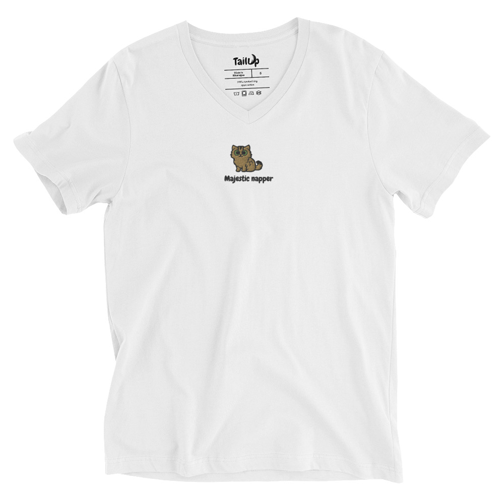 Siberian Cat Embroidered V-Neck T-shirt