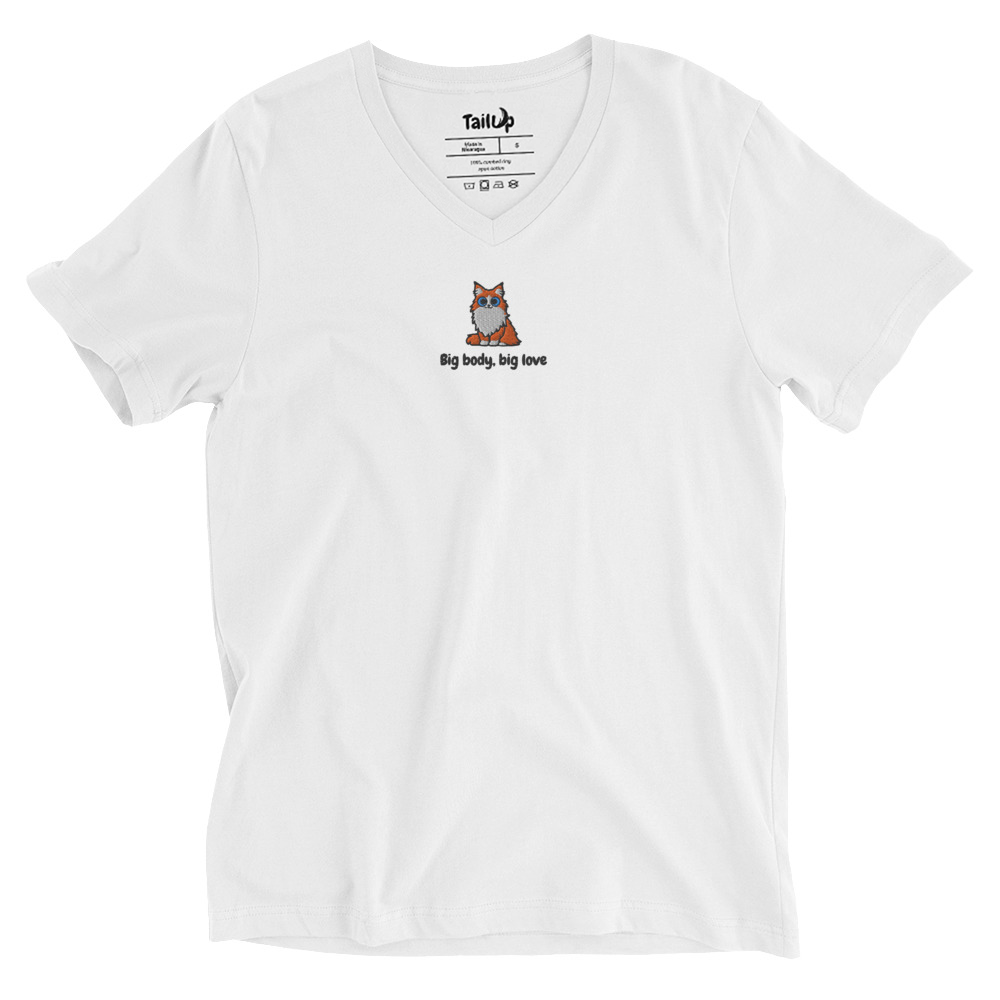 Maine Coon Cat Embroidered V-Neck T-shirt