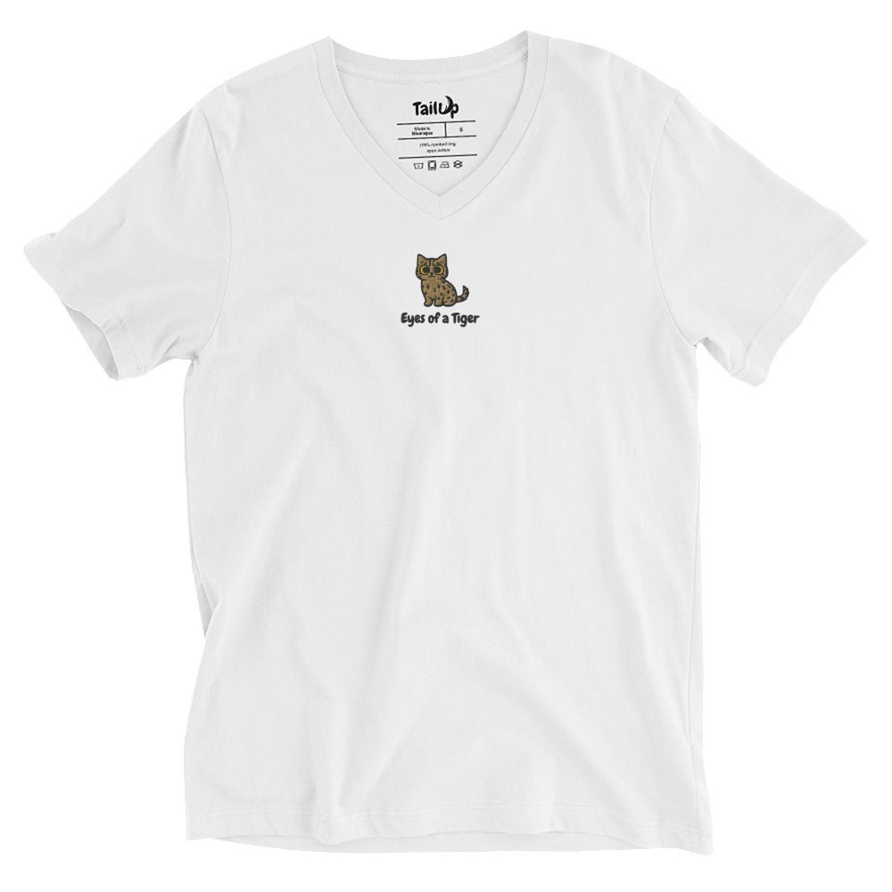 Bengal Cat Embroidered V-Neck T-shirt