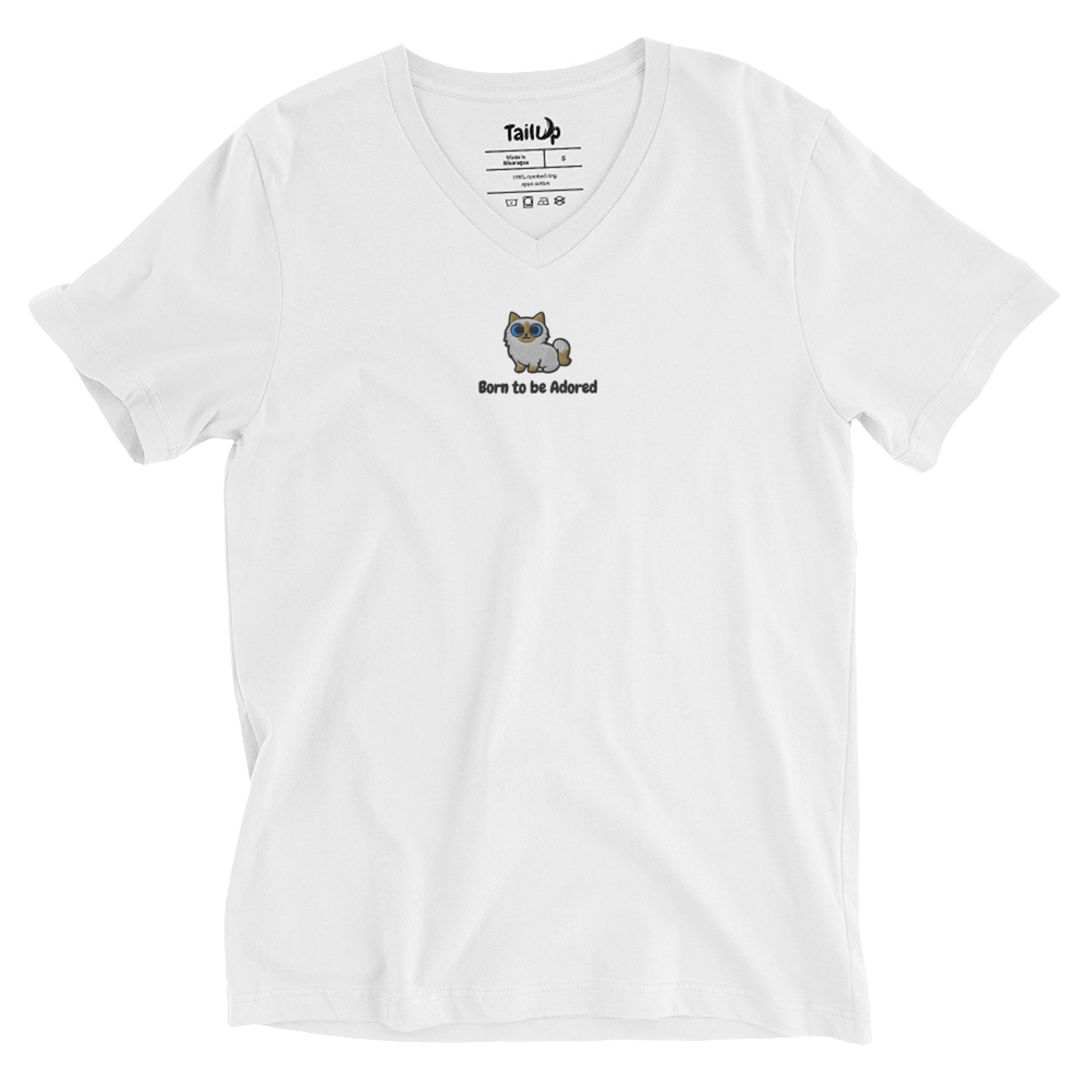 Birman Cat Embroidered V-Neck T-shirt