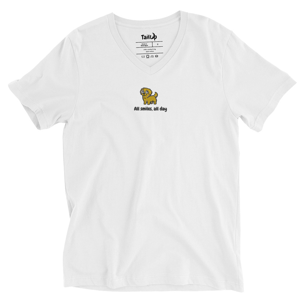 Golden Retriever Embroidered V-Neck T-shirt