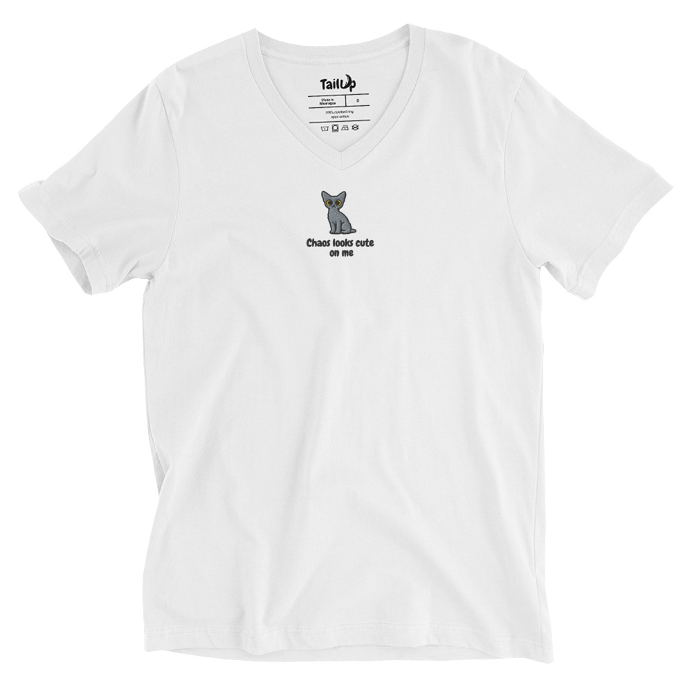 Devon Rex Cat Embroidered V-Neck T-shirt