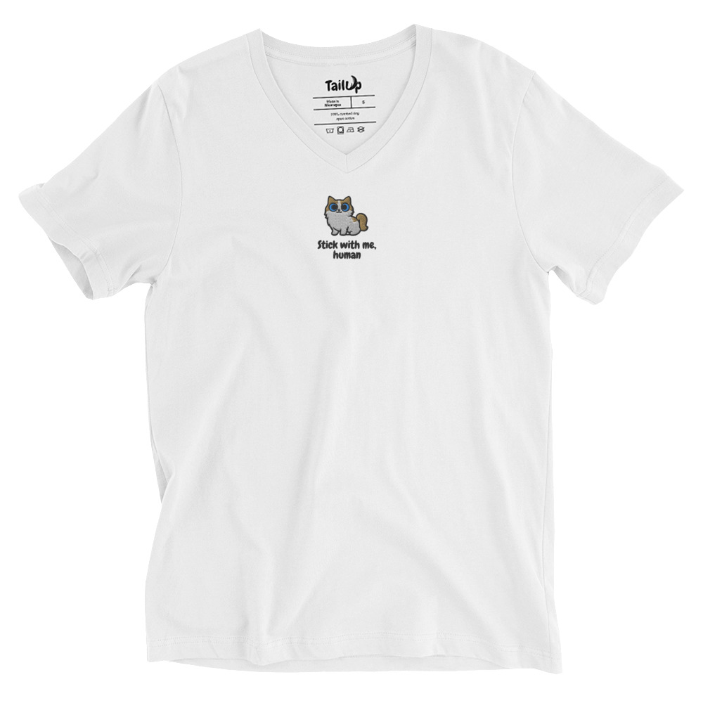 Ragdoll Cat Embroidered V-Neck T-shirt