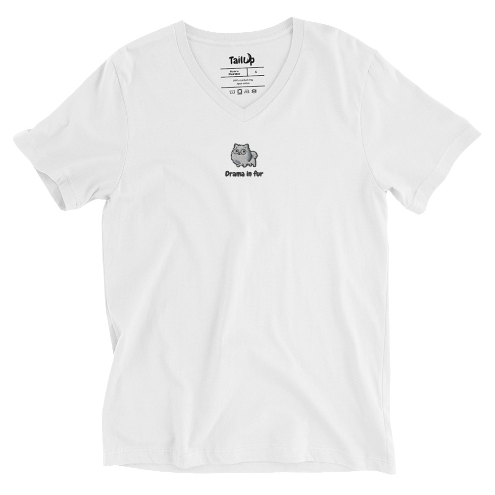 Pomeranian Embroidered V-Neck T-shirt