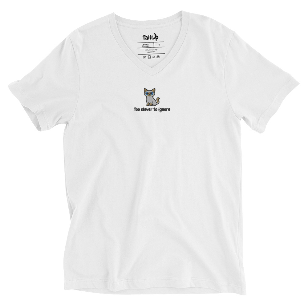 Siamese Cat Embroidered V-Neck T-shirt